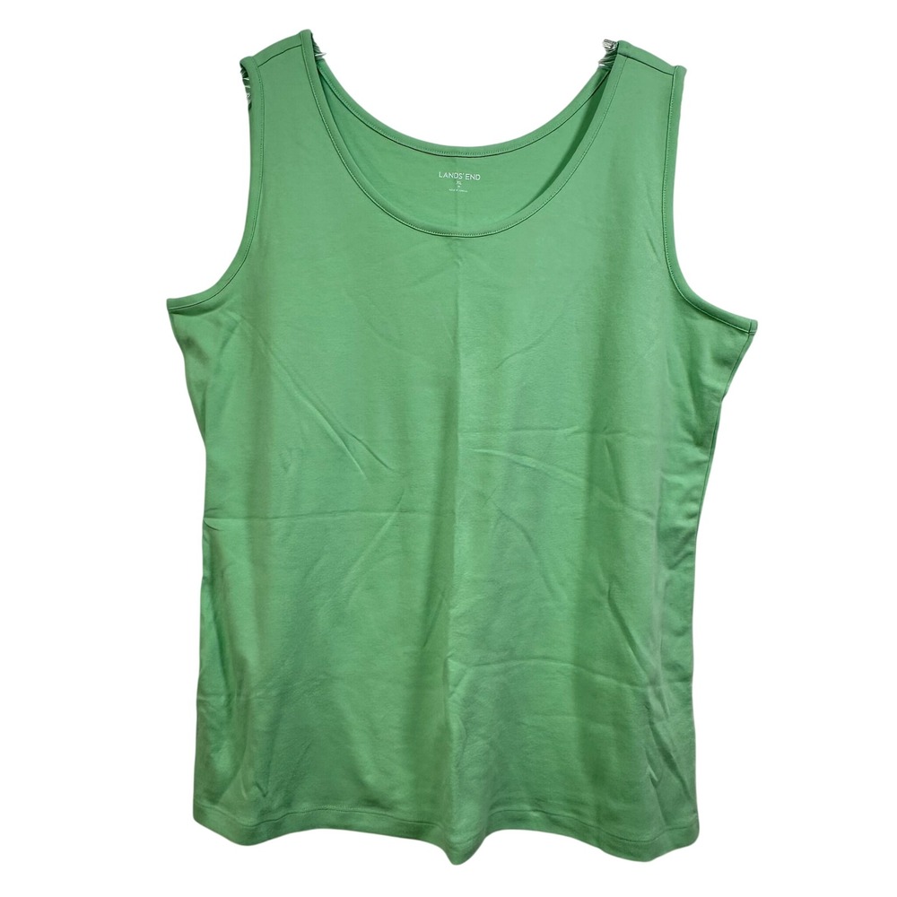 Lands End Womens XL 18 Green Cotton Scoop Neck Sleeveless Tank Top Classic Basic